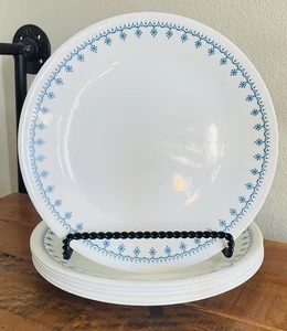 Menge 6 Vintage Corelle von Corning BLAUE SCHNEEFLOCKENGIRLANDE 10,25" Essteller - Bild 1 von 4