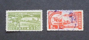 VENEZUELA - 1937 SCARCE CATTLES 50c & 3b VFU RR - Picture 1 of 2