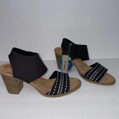 Сандалии с вырезом TOMS Majorca на каблуках размер 8,5 черные разноцветные коренастые глобальная ткань - Изображение 1 из 4