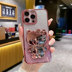 For iPhone Samsung Huawei Moto Cat Mirror Holder Case Cartoon Stand Phone Cover - Picture 1 of 16