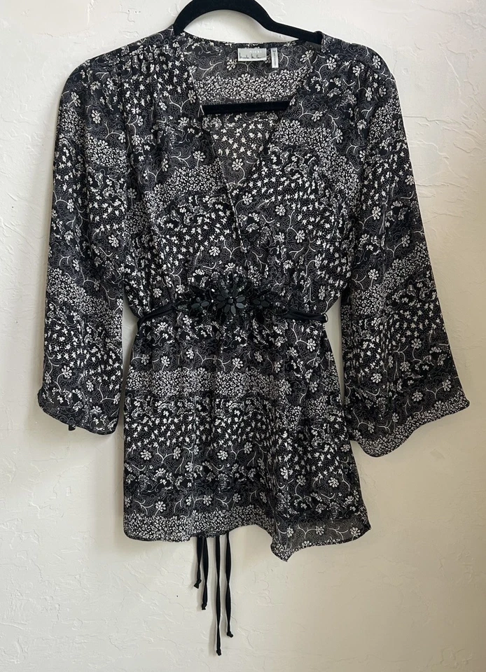 Top Babydoll Nicole Miller Vintage Años 90 Y2K M Fairy Grunge Semi Transparente Kimono  Foto 1 de 4