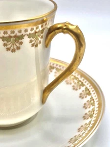 Vintage Haviland & Co Limoges France Green Amber Floral Gilded Tea Cup & Saucer - Bild 1 von 9