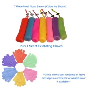 7 Piece Loofah Soap Saver Loofah Sponge Plus Set of Exfoliating Gloves - Picture 1 of 7