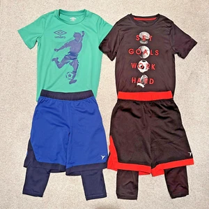 2 Pairs Old Navy Soccer Shorts + 2 Soccer Shirts Size Small ~Child's 6-7 Great! - Picture 1 of 8