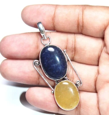 Joyería colgante hecha a mano con piedras preciosas de lapislázuli clacita amarilla tamaño 1,5 pulgadas Foto 1 de 4
