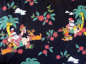 OOP Hawaiiprint 2007 Santa and Dancing Reindeer Under Palm Trees Black 1 Yard - Picture 1 of 2