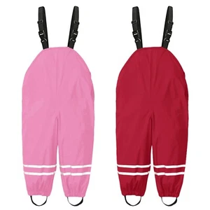 Kids Boys Girls Rain Dungarees Pants Windproof Waterproof Mud Jumpsuit Clothes - Picture 1 of 15
