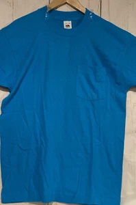 True VTG Fruit Loom Teal Single Stitch Boyfriend Large Pocket T-Shirt Made USA - Picture 1 of 6