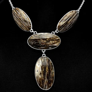Natural Stick Agate 925 Sterling Silver Necklace Jewelry N-1013 - Picture 1 of 5