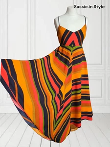 12 MONSOON MAXI Midi Dress - Orange & Red Chevron Stripe. Beach - Picture 1 of 6