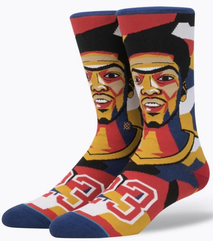 STANCE NBA New Orleans Hornets Mosaic Davis Red Blu Crew Basketball Socks Mens M Cover