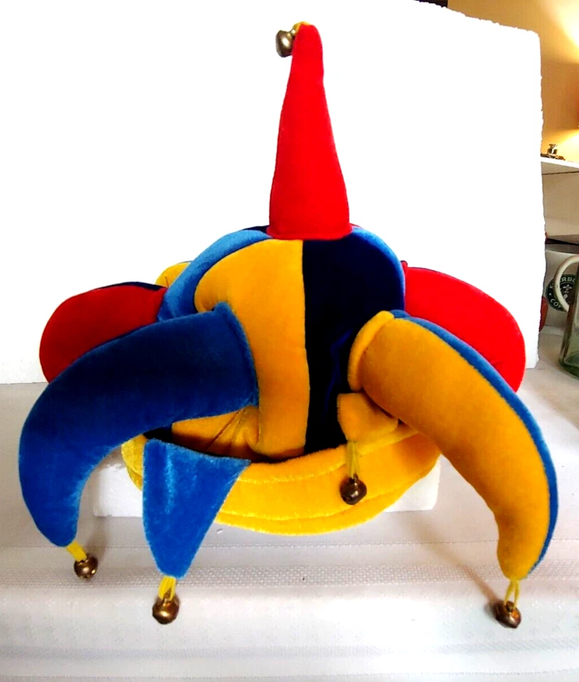 Colorido Disfraz Bufón Sombrero - Verde, Naranja, Púrpura, Azul, Rojo con Campanas 6 7/8" Foto 1 de 4