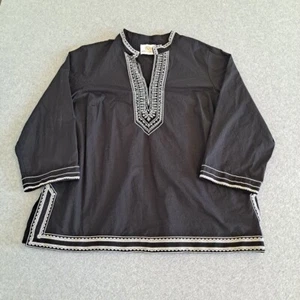 NicoBlu Shirt Women 3X Petite Black Maharani V-Neck Embroidered Boho Lagenlook - Picture 1 of 9