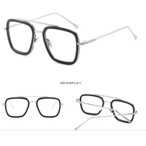 Square Frame Glasses Silver Metal Frame Clear Lens Men Eyeglasses Fashion Gafas - Picture 1 of 6