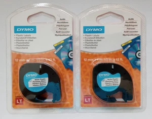 2x DYMO LetraTag 91221 Labelband 12mm x4m Plastic Label White s0721660 etiketten - Picture 1 of 2