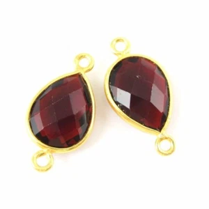 Gemstone Connector- Vermeil - Faceted Teardrop 14mm- Garnet Quartz ( Per 2 Pcs) - Picture 1 of 2