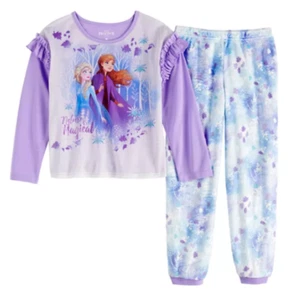 Disney Frozen 2 Nature Princess Anna Queen Elsa Girl's 2-pc Sleepwear Set Sz 4 - Picture 1 of 2