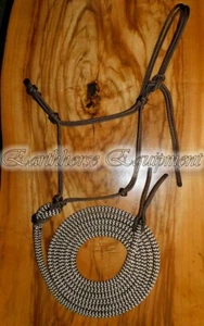 Marine rope training halter 12ft lead set dark brown/beige zig zag - Picture 1 of 1