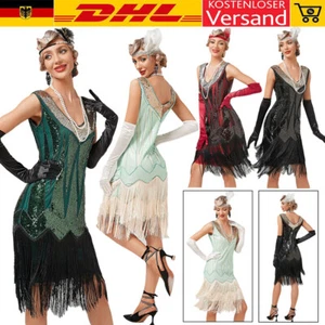 Damen 1920 20er / 30er Jahre Gatsby Kostüm Kleid Flapper Fransen Party kleid DEU - Bild 1 von 25