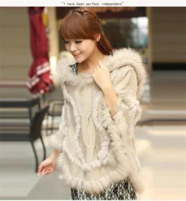 Women Rabbit Fur Sweater Coat Knitted Pullovers Loose Cape Poncho Warm Coat New - Image 1 of 4