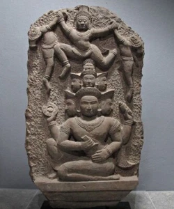 Khmer Sandstone Stele Multi-Headed Deity Celestial Combat Scene Angkor Wat Style - Picture 1 of 15