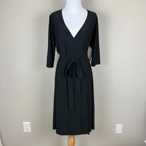 Vestido envolvente Kiyonna Essential para mujer XL negro liso hasta la rodilla manga 3/4 elástico - Imagen 1 de 13