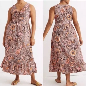 Neu mit Etikett Madewell | Midikleid mit Schnürung und Rüschensaum Bali-Blüten Größe 6 - Bild 1 von 10