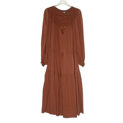 Old Navy 4X Plus Waist Defined Crinkle Textured Long Sleeve Midi Dress Smocked - Image 1 of 4