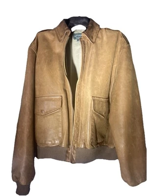 Polo Ralph Lauren L Tan RRL Military Leather A-2 Bomber Motorcycle Jacket AS IS - Image 1 of 4