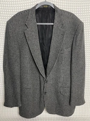 Blazer Stafford Para Hombres 46R Negro Blanco Pata de Gallo Cabello Camello Mezcla de Lana Chaqueta Foto 1 de 4
