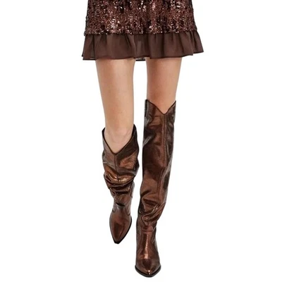 Botas Free People Triple Corona Cuero OTK en Bronce Metálico Talla 7.5 Foto 1 de 4