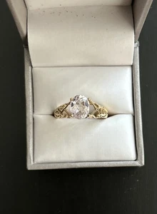 Nachlass 10k Gelbgold Kunzit filigran Ring Größe 7,75 - 2,74 Gramm - Bild 1 von 8