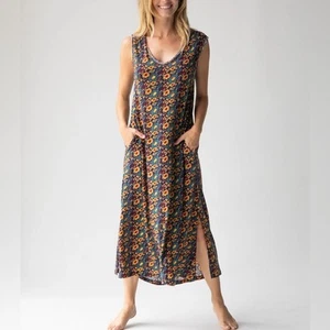 Vestido Natural Life Hangout Algodón Midi Sin Mangas Bolsillos Florales Hippie Boho M - Imagen 1 de 8