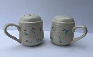 Vintage Stoneware Salt & Pepper Shakers – Floral Design – Cottage Kitchen Decor - Picture 1 of 6