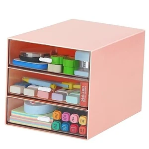 Desk Organizer with 4 Drawers, Clear Plastic Desk Storage Box, Desktop - Picture 1 of 8