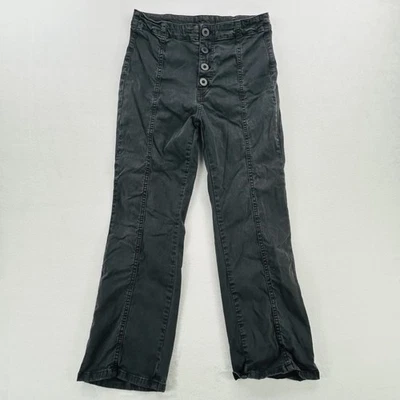 Free People Pants Womens 10 Black Button Fly Seamed Flare Stretch High Rise - Image 1 of 4