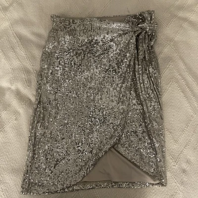 Express Holiday Silver Sequence Sleeveless Fully Lined Sparkle Top Small - Image 1 of 4