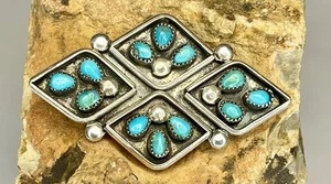 Vintage Indianer Navajo Sterlingsilber Türkis Anstecknadel Brosche - Bild 1 von 17