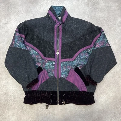 Maggie Lawrence Bomber Jacket Womens 2XL Floral Retro Vintage 80s Windbreaker, B - Image 1 of 4
