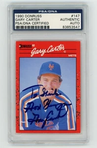 PSA DNA Gary Carter Signed 1990 Donruss Card #147 HOF Mets Expos COA To Sheila - Picture 1 of 2