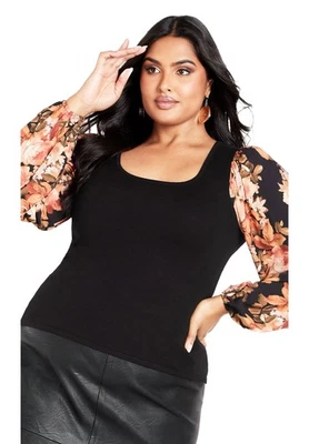 Suéter Avenue para mujer talla grande mayo contraste manga floral Foto 1 de 4