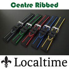 Centre Ribbed Black Silicone Watch Strap Square Tail 6 OLYMPIC Colours 20mm-24mm
