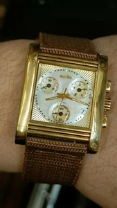 AUTHENTIC AURAS SWISS CHRONOGRAPH SEAP DIAL GOLDEN VINTAGE QUARTZ - Picture 1 of 12