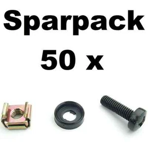 50 x Rackschraube M6 x 20, Käfigmutter Stahl Rackschiene, Unterlegscheibe Kragen - Picture 1 of 7