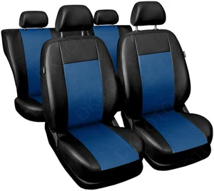 Set completo coprisedili auto adatti a Toyota Avensis universali similpelle nero/blu - Foto 1 di 6
