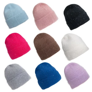 Gorro de invierno mujer lentejuelas gorro punto fino estampado de costillas suave y cálido de moda - Imagen 1 de 31