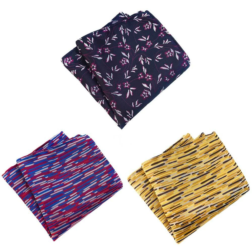 3 PCS Men’s Classic Stripe Floral Pocket Square Handkerchief Wedding Party Hanky - Image 1 of 1