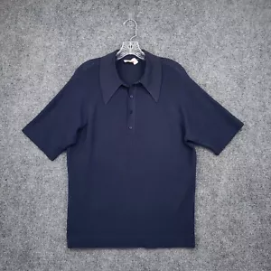 VINTAGE McGregor Polo Shirt Men Large Navy Blue Spanish Rib Bowling Short Sleeve - Picture 1 of 17