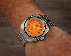 Esoteric Bathyal NARANJA Automatic Sapphire Diver Orange Silver Dial Mens Watch - Picture 1 of 7