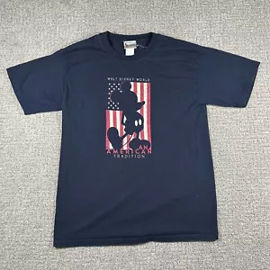 Disney Shirt Large L Navy Blue Short Sleeve Mickey Mouse American Flag Mens - Picture 1 of 12